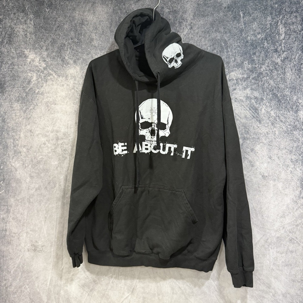 Men's Skull Graphic Print Pullover Drawstring Hoodie Black XL Multi Skull Print